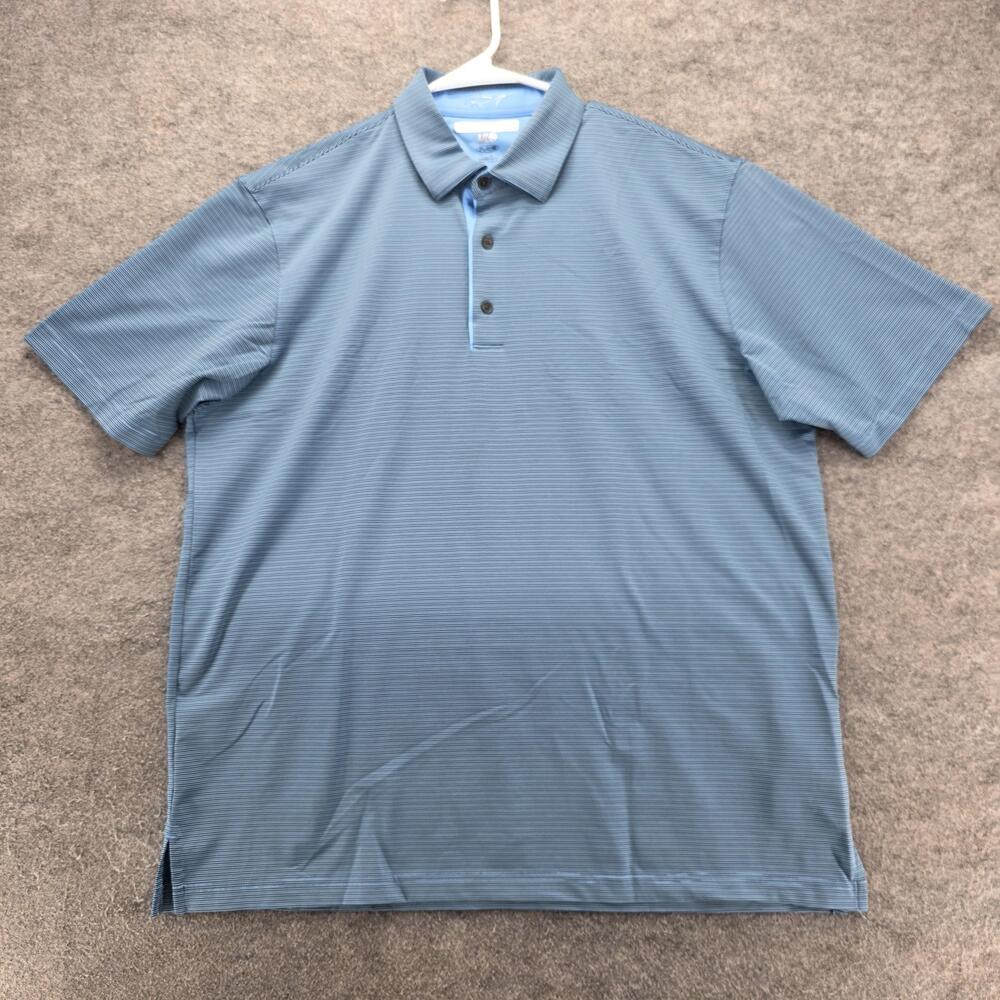 Greg Norman Polo Shirt Mens Large Blue ML75 PlayDry Performance Golf Striped